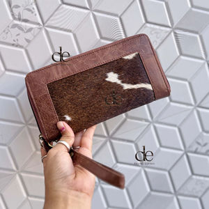 Cartera de Piel de Vacuno con Patrón Occidental para Mujer, Monedero de Piel con Pelo, Estuche para Tarjetas y Teléfono, Colección Elegante de Carteras de Mano para Mujer - Product Image 1