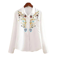 Pilihan Terbaik Kemeja Putih Elegan Wanita Nyaman Kasual Bahan Tahan Lama Desain Khusus Bordir Kancing Sederhana Depan