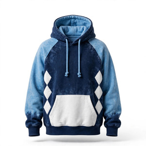 Sudadera con Capucha de Forro Polar Ecológico para Hombre, Manga Raglán, Diseño Holgado Informal con Bolsillos en Azul y Blanco - Product Image 1