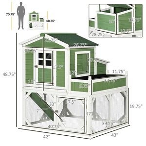 Pollaio in legno da 49 pollici con cassetta nido e tetto in asfalto verde - Ideale per allevamenti di polli e conigli, tipo A, gabbie per animali - Product Image 3