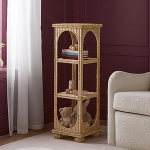 Boho Tall Rattan Corner Shelf Handwoven Wicker Storage Rack Kids Bed Room Furniture Corner Organizer Display Shelf Toys Storage - Product Image 5