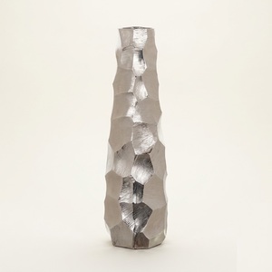 Handcrafted Silver Textured Aluminum Flower <b>Vase</b> Set Of 2 Modern Hammered Metal Decorative Tabletop <b>Vases</b> For Home And Wedding - Product Image 3