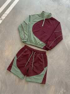Green Solid Tracksuit Set Zip-Up Hooded Windbreaker <b>Jacket</b> Shorts Sportswear Two-Piece Activewear <b>Summer</b> Adult Lightweight Front - Product Image 6