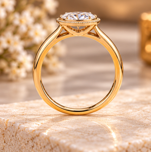 Bague en moissanite de luxe à taille ovale en or massif 14 carats, bague de fiançailles d'inspiration vintage pour elle - Product Image 2
