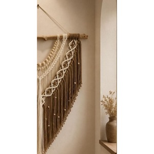 Tapiz de Macramé Bohemio para Pared, Forma Geométrica Abstracta de Triángulo, Fibra Natural, Decoración para el Hogar, Pieza de Arte para Sala de Estar, Un Solo Pieza - Product Image 2