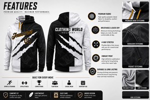Sweat à capuche sportif surdimensionné de qualité supérieure, sublimation, automne, vêtements d'équipe personnalisés, noir et blanc, unisexe - Product Image 6