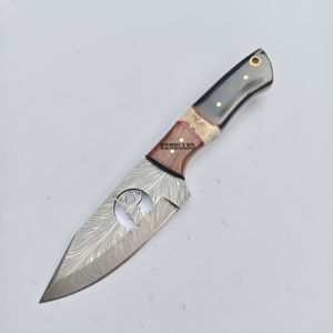 Couteau à lame fixe en acier Damas fait main, manche en bois et résine de qualité industrielle, pour camping, extérieur, fruits, personnalisable OEM - Product Image 2