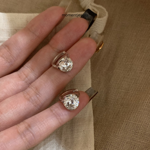 925 Sterling <b>Silver</b> Moissanite <b>Hoop</b> <b>Earrings</b> Round Brilliant Cut Halo Trendy <b>for</b> <b>Women</b> Wedding Party - Product Image 5