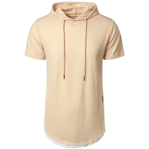 <b>Men's</b> Regular Fit Hooded <b>Short</b> <b>Sleeve</b> Fleece T-Shirt Pocket Beige 100% Cotton Casual Winter Wear Breathable Quick Dry High - Product Image 6
