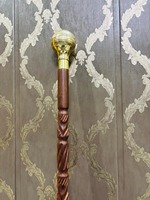 Bâton de marche en bois de designer multifonctionnel avec globe terrestre en laiton poli et poignée, idéal pour Halloween, Thanksgiving, Pâques