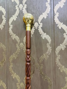 Solid World Globe Brass Polished Handle Multifunction Designer Wooden Walking <b>Stick</b> for Halloween Thanksgiving Easter - Product Image 4