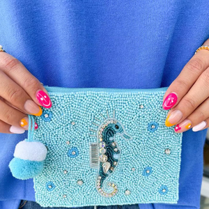 Porte-monnaie Hippocampe Perlé Thème Océan, Mignon, Fermeture Ouverte, Fait Main, Mini Pochette avec Chaîne et Doublure en Polyester - Product Image 1