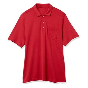 Chemise pour homme à manches courtes rouge en piqué 100% coton avec poche poitrine, coupe classique, décontractée, tricotée, couleur unie, respirante - Product Image 4
