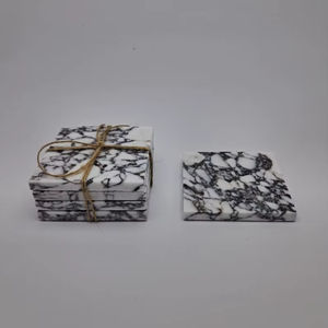 Juego de cuatro posavasos cuadrados de mármol Calacatta Viola, posavasos de piedra natural para bebidas, decoración de lujo para el hogar - Product Image 1