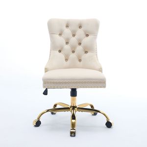 Silla de Oficina Moderna A a Furniture, Tapizada en Terciopelo con Botones, Base Metálica Dorada, Ajustable, para Uso en el Hogar o la Oficina - Product Image 2