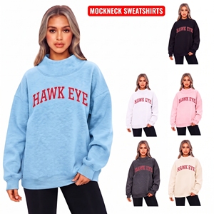 Custom Printed Letter Mockneck Cotton Heavyweight <b>Jumper</b> Embroidered Soft <b>Fleece</b> Crewneck Oversized Sweatshirt Women - Product Image 1