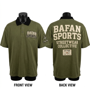 เสื้อโปโลผู้ชายทรงโอเวอร์ไซส์ สีเขียวมะกอก ผ้าฝ้าย สไตล์สตรีทแวร์ พิมพ์ลายกราฟิก ลำลอง สไตล์คนเมือง - Product Image 1