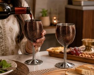 Ensemble de 2 gobelets à vin de luxe faits à la main en acier inoxydable, anti-fuite, résistants aux chocs, design rond, pour les fêtes - Product Image 3