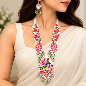 Conjunto de Collar y Aretes con Diseño Floral Étnico Chapado en Oro de 18k para Mujer, Estilo Vintage, para Fiestas y Eventos - Product Image 1