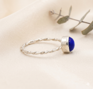 Wholesale 925 Solid Sterling Silver Natural Round <b>Lapis</b> <b>Lazuli</b> Cabochon Bezel Twisted Band <b>Ring</b> Fine Jewelry Memoria Jewels - Product Image 6