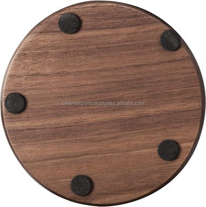 Sous-verres écologiques en bois de noyer GOH DODD Classic de 4 pouces, lot de 8 pièces avec support en cuir pour utilisation sur table - Product Image 3