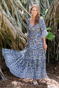 Vintage Summer Spring Bohemian Maxi Dress with Breathable Floral Pattern Long Sleeves Button Decoration-Casual Fits Perfectly - Product Image 4