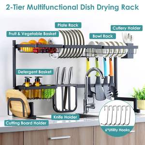 Large 2-Tier Dish Drying Rack Drainer Utensil Organizer Holder for <b>Kitchen</b> Countertop <b>Sink</b> Tableware Organizer - Product Image 2