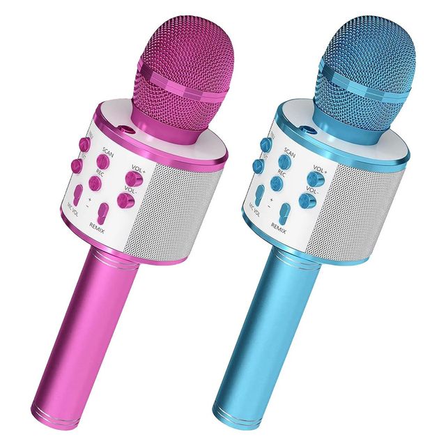 Wireless Karaoke Microphone With Built In Speaker Pink And Blue Model D0100H5L9M2 Bluetooth Portable Player