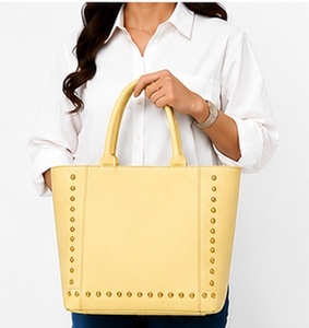 Gravs Luxury Genuine Leather Studded Solid Color Tote Bag Women Large Capacity Magnetic Button Closure England Style Daily Use - Product Image 2