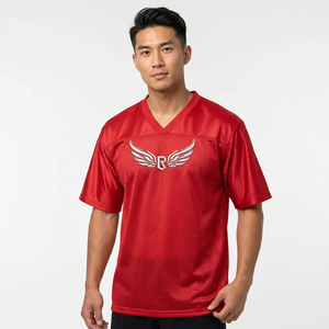 เสื้อเจอร์ซีย์อเมริกันฟุตบอลชาย สีแดง คอวี แขนสั้น ผ้าตาข่ายระบายอากาศ โพลีเอสเตอร์ 100% ทรงปกติสำหรับผู้ใหญ่ สีพื้น - Product Image 6