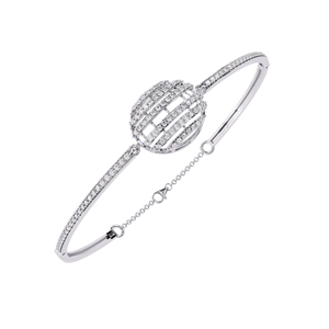Bracelet dôme sphérique 3D pour femme – Médaillon en fil à lattes avec diamant de laboratoire VVS DEF CVD en or massif 9K 10K 14K 18K – Bijoux fins - Product Image 6