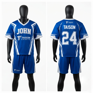 Uniforme de lacrosse en polyester interlock sublimé de qualité supérieure 180 GSM, bleu royal avec panneau blanc, logo personnalisé - Product Image 1