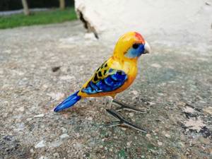 Handmade Glass Parrot Figurine Yellow Blue Color Lampwork Animal Sculpture Decorative Art Piece - Product Image 4
