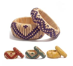 Conjunto de brazaletes de ratán natural tejido, joyería informal de moda para fiestas, brazaletes, regalos de cumpleaños y fiestas para niñas al mejor precio - Product Image 1