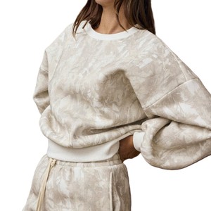 Sweat-shirts tendance personnalisés pour femmes à imprimé marbré avec appliqué brodé, ensemble de vêtements de détente en molleton de coton premium, sweats à capuche tie-dye - Product Image 4