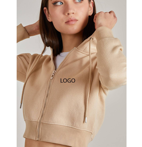 เสื้อฮู้ดสไตล์สตรีทแวร์อเมริกันทรงหลวมสบายๆ ปี 2026 ผ้าคอตตอนผสมโพลีเอสเตอร์ ปักโลโก้ 3 มิติ แบบครอป ซิปหน้า - Product Image 1