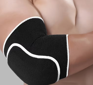 Breathable Elbow Support Black Spandex Polyester Adjustable Hook Loop Closure 22cm X 24cm for Football Running Unisex - Product Image 1