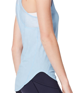 Women's Light Blue Sleeveless Tank <b>Top</b> Solid Color Knitted Sporty Fit Breathable Workout Wear Capri Leggings Set - Product Image 5