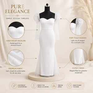 Luxury White Sweetheart Neck Mermaid Evening Gown for Women Elegant Wedding Reception Party Dress Puff Tulle Sleeve Formal Maxi - Product Image 5