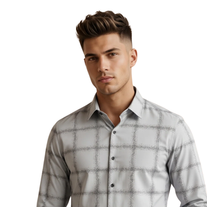 Chemise en flanelle à carreaux gris clair personnalisée pour homme, manches longues, boutonnée, décontractée, tissu brossé doux, streetwear quotidien - Product Image 3