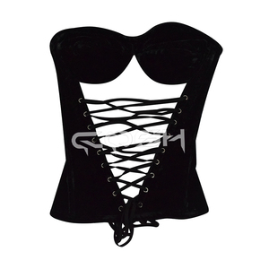 Top Corset de Terciopelo Negro de Alta Calidad al por Mayor, sin Tirantes, con Cintura Ajustable y Cordones Cruzados Delanteros, Lencería para Fiestas - Product Image 1
