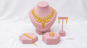 Conjunto de Joyería Nupcial de Corazón de Aleación de Zinc Chapado en Oro con Circones: Collar, Pendientes, Anillo y Pulsera con Cadena de Serpiente, Moderno y Tradicional para Boda - Product Image 6