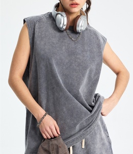 Camiseta sin mangas de algodón lavado a la arena para hombre, informal, de punto medio, gris, para verano - Product Image 4