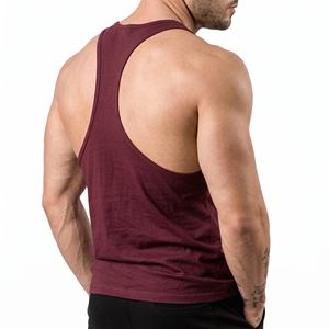 Cotton Bamboo Fiber Men's Tank <b>Tops</b> Men's Solid <b>Maroon</b> Cotton Tank <b>Top</b> O-Neck Casual Breathable Knitted Workout Wear - Product Image 2