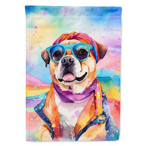 Multicolor Hippie Dawg Garden Flag Pug Artwork para Patio y Patio Buzón decorativo y Banner de patio para camas de flores - Product Image 1