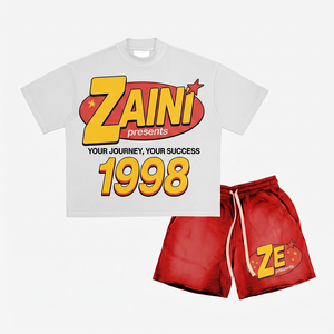 ZAINI 2026 Summer Men's Casual High Quality Breathable T-Shirt & <b>Shorts</b> <b>Set</b> 100% Polyester Crew Neck Custom Made Hand Embroidery - Product Image 1