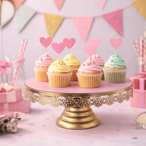 Modern Luxury Gold Pedestal <b>Cake</b> <b>Stand</b> with Decorative Flower Border for Dessert Table Wedding Event and Party Decoration - Product Image 3