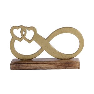 Símbolo de Infinito Decorativo con Dos Corazones, Adorno Metálico con Base de Madera |   Figura Decorativa Romántica de Amor para Mesa, Adorno para el Hogar - Product Image 1