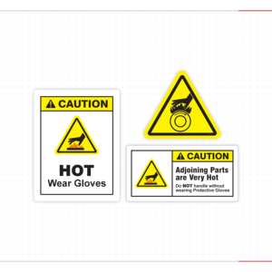 Caution Hazard Warning Signs And Hot Surface Safety Labels Set With Wear Gloves Icons - Product Image 5