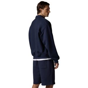 Heavyweight Navy Polo Sweatshirt and <b>Shorts</b> Set for Men Cotton Streetwear Sweatpants with Ribbed Collar Fashion Activewear Set - Product Image 6